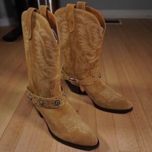Polo Ralph Lauren Western Boot Caramel Size 10 B Calfskin Suede Brand New